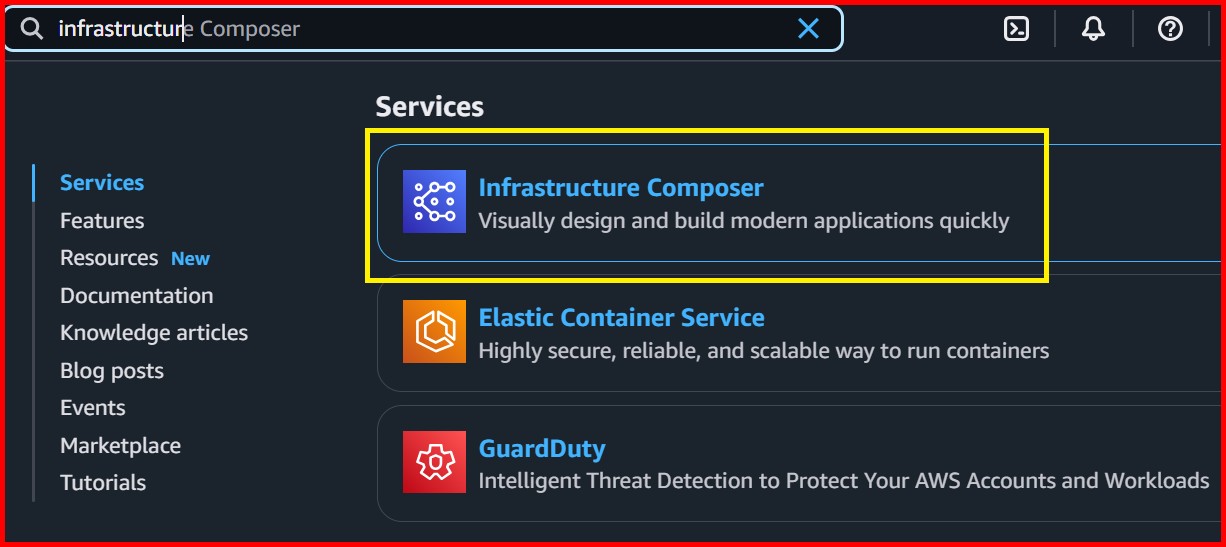 Picture showing the infrastructure composer service in search result